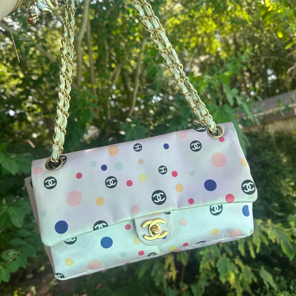 SOLD! Chanel silk polka dot flap bag